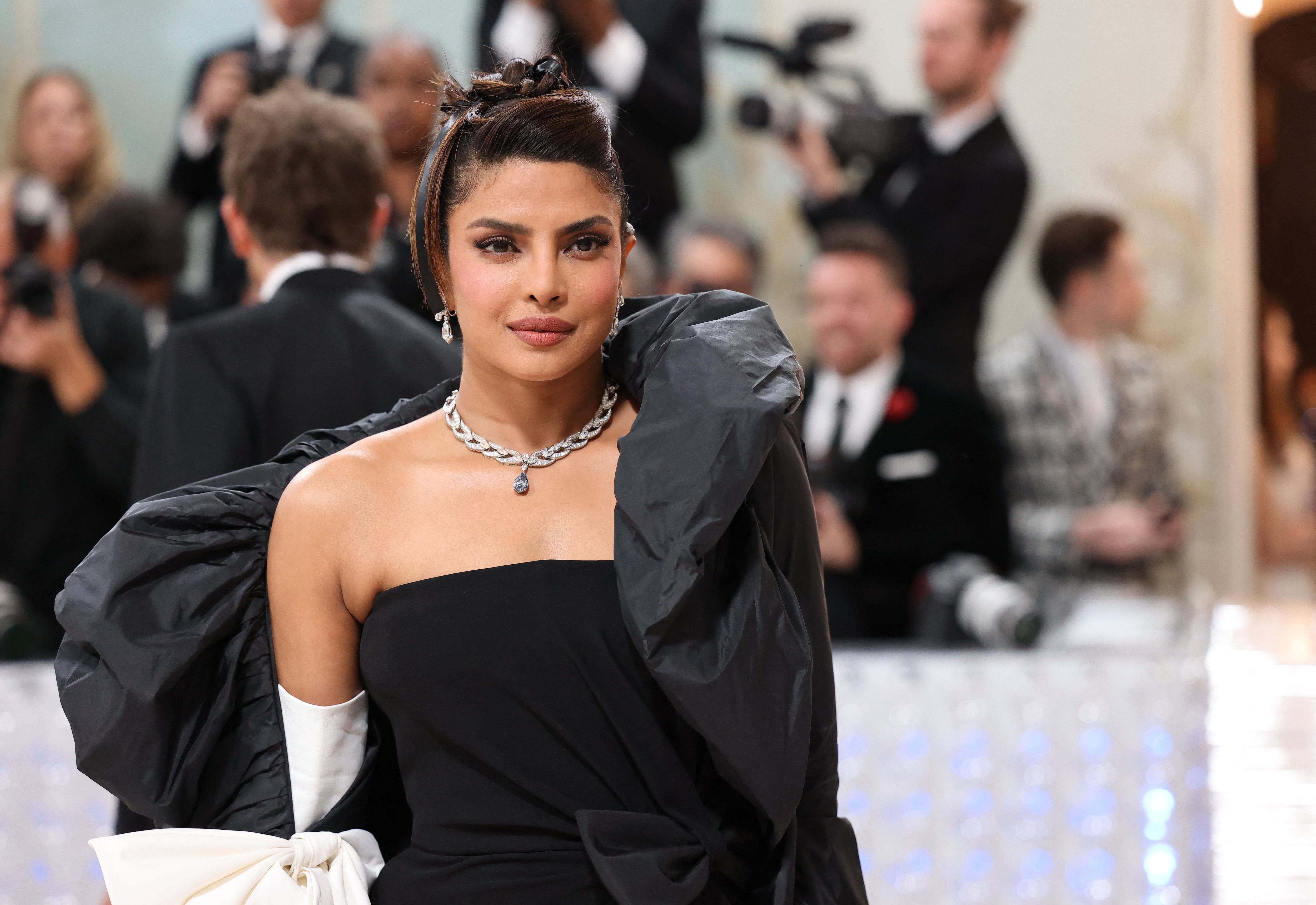 Priyanka Chopra Jonas poses at the Met Gala, an annual fundraising gala held for the benefit of the Metropolitan Museum of Art's Costume Institute with this year's theme "Karl Lagerfeld: A Line of Beauty", in New York City, New York, U.S., May 1, 2023. REUTERS/Andrew Kelly