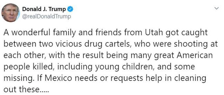 El presidente de Estados Unidos reaccionó a la masacre en Chihuahua (Foto: Twitter/realDonaldTrump)