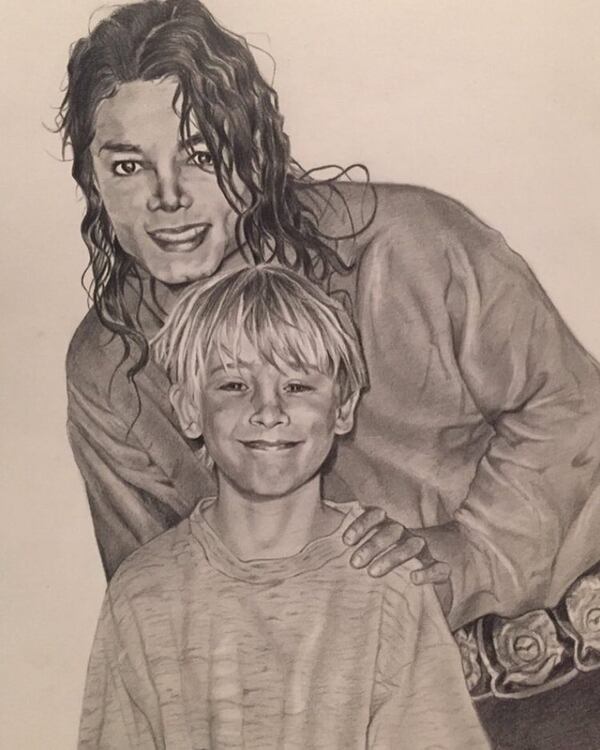Un dibujo hecho por una fan de Macaulay Culkin junto a Michael Jackson