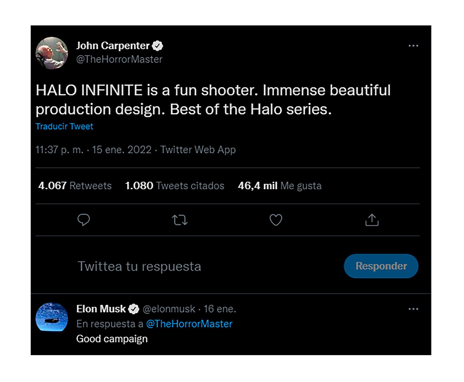 John Carpenter halagó a Halo Infinite