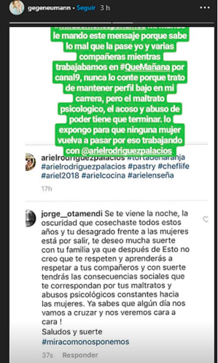 La modelo replicó el mensaje que su marido le escribió a Ariel Rodríguez Palacios