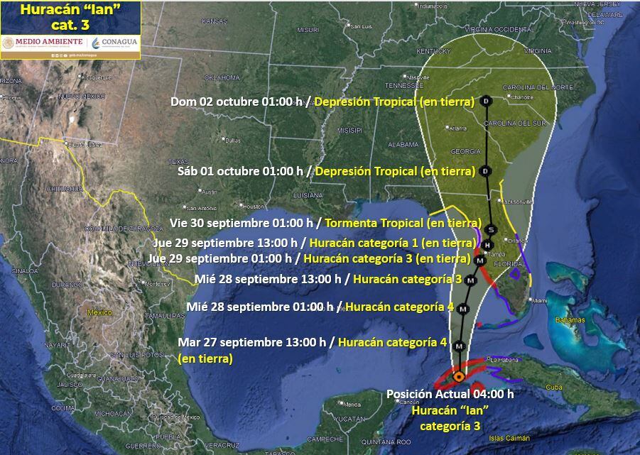 Clima en México y paso del huracán Ian para el 27 de septiembre de 2022. Foto: Clima Conagua