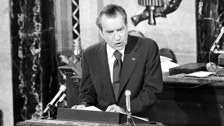 Richard Nixon pronunciando su último discurso sobre el estado de la Unión, el 30 de enero de 1974 (Fotografía de Glasshouse Images/Shutterstock (10503473a))