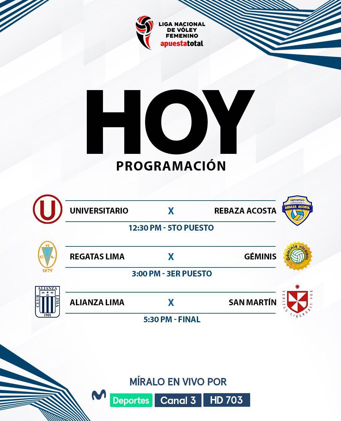 La programación de la jornada de la Liga Nacional de Vóley Perú 2024.