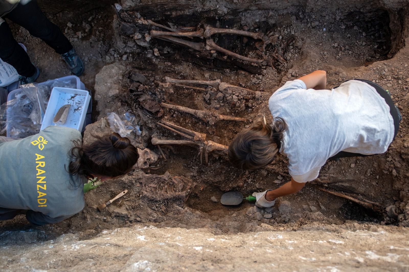 Parte del equipo que está llevando a cabo las exhumaciones en el cementerio parroquial de Colmenar Viejo, en Madrid. (Álvaro Minguito / Aranzadi)