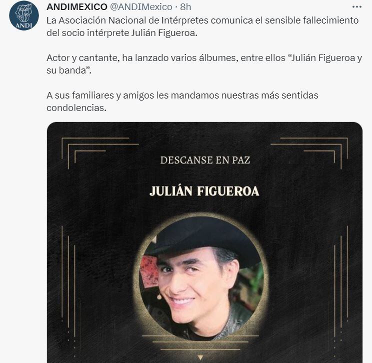 La Asociación Nacional de Intérpretes condenó la inesperada muerte del cantante 
(Foto: Twitter)