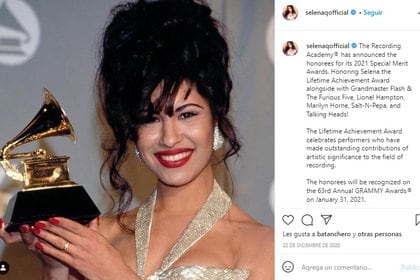 Desde finales de diciembre, la cuenta oficial de Selena comunicó que recibiría un Grammy póstumo (Foto: Captura de pantalla)