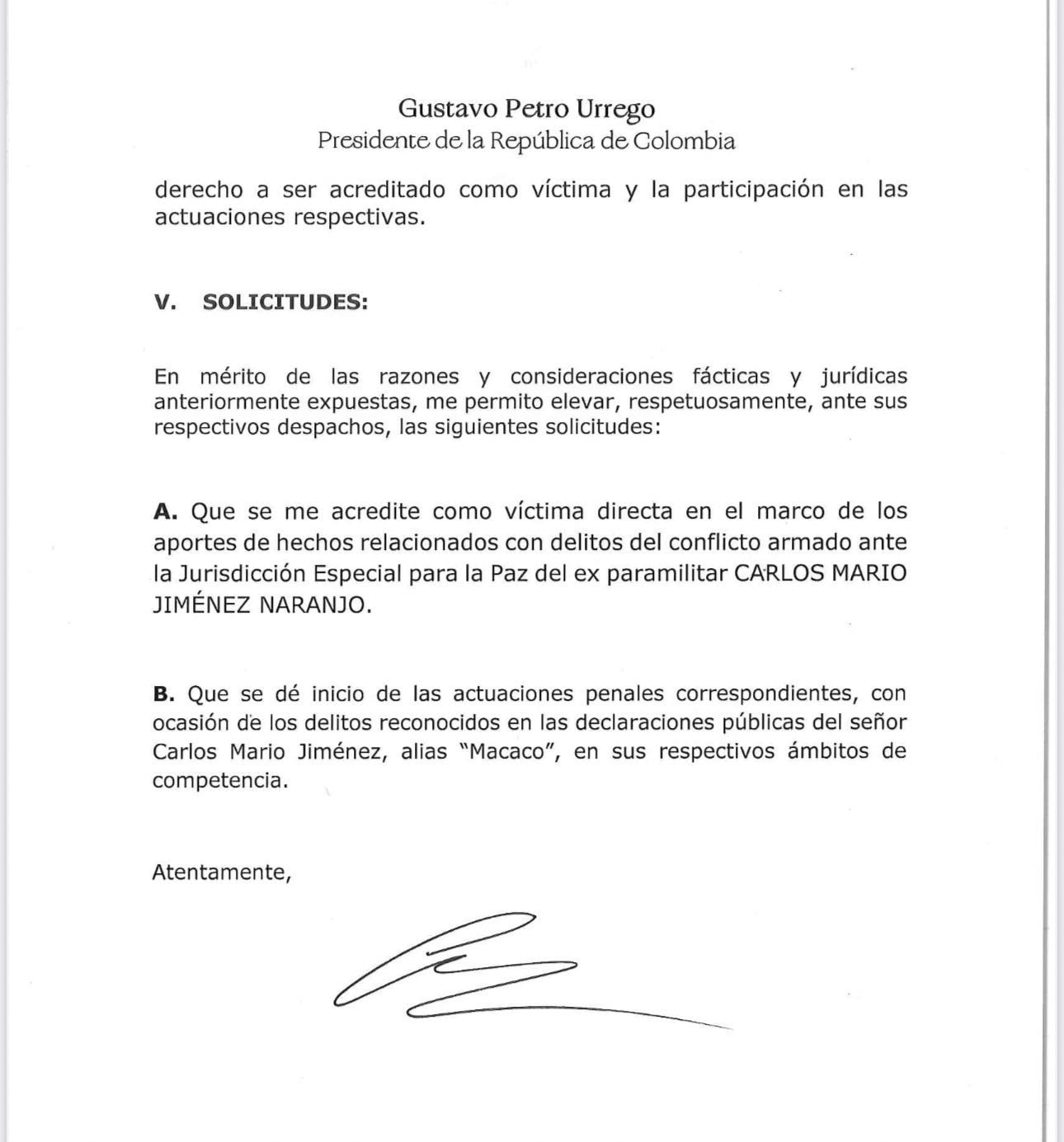 Solicitud del presidente Petro