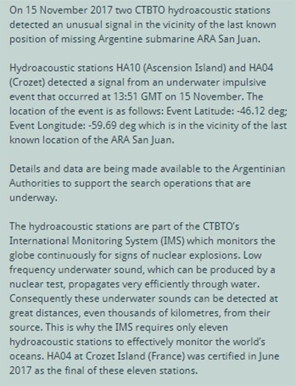El comunicado del CTBTO sobre la aparición de la señal hidroacústica