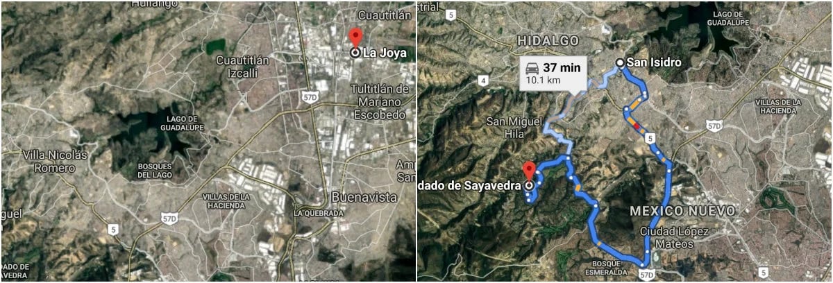 Alexandra salió de San Isidro con dirección a la casa paterna (primera fotografía), sin embargo su cuerpo fue encontrado al día siguiente del otro lado a donde se dirigía , en el Condado de Sayavedra Foto: Google Maps