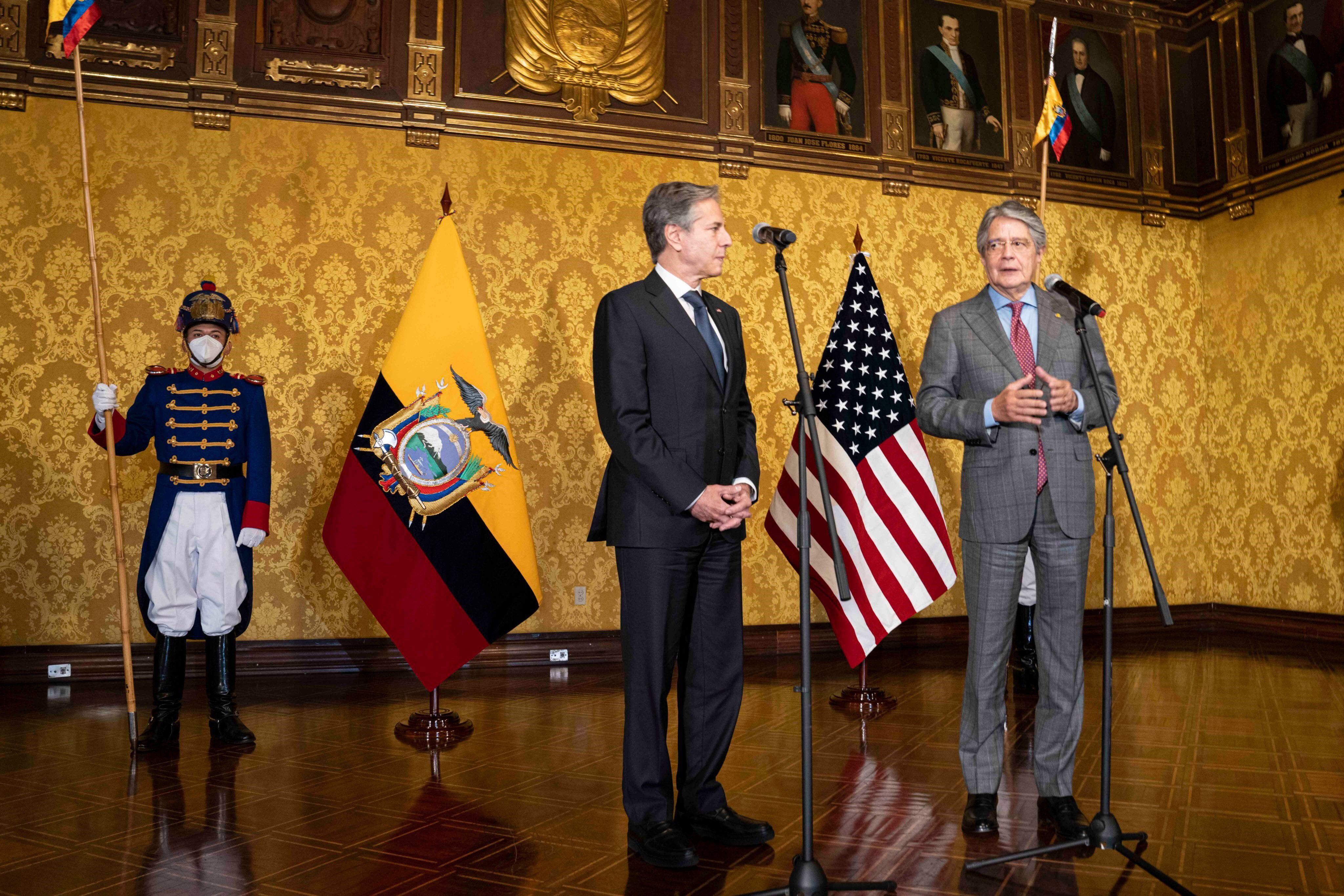 El secretario de Estado de EEUU, Antony Blinken, y el presidente de Ecuador, Guillermo Lasso, en Quito.