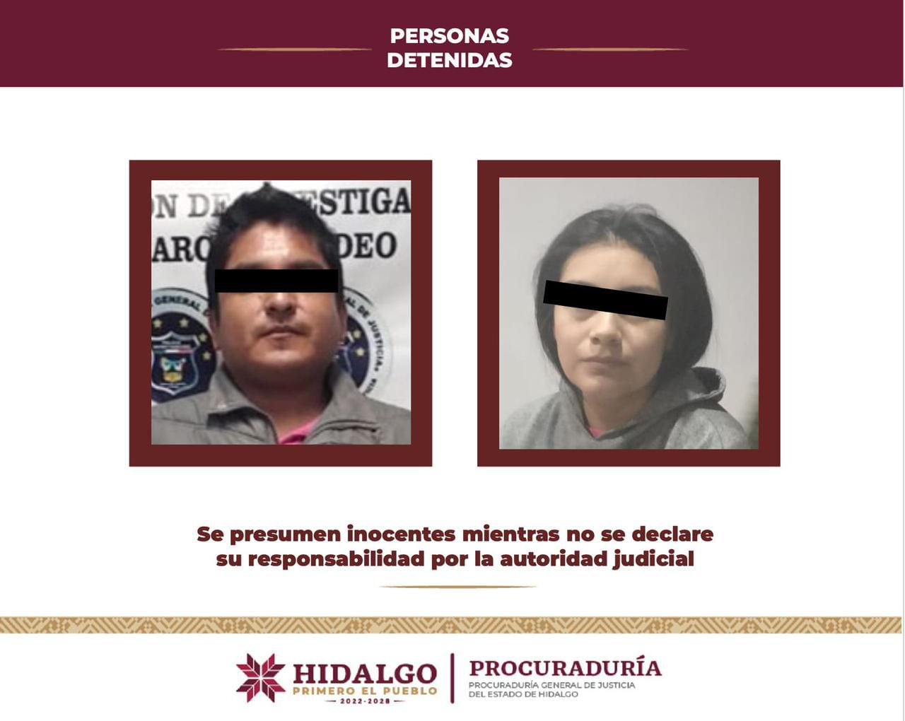 Hernández y otra mujer fueron detenidos en su domicilio. (Red Social X @PGJE_Hidalgo)
