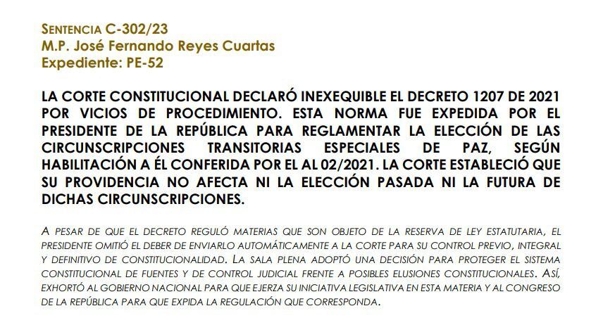 Con la sentencia C-302 de 2023, la Corte Constitucional declaró inexequible el decreto 1207 de 2021, firmado por el entonces presidente Iván Duque.