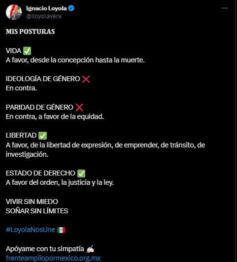 El exgobernador de Querétaro dio a conocer su postura (Twitter/@iloyolavera)