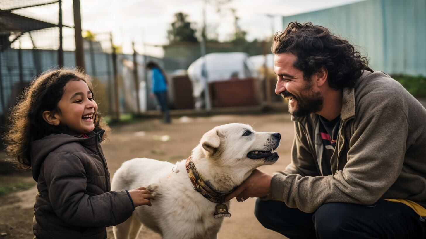 Conmovedora imagen de adopción de mascotas: un padre y su hija brindan un hogar amoroso a un perro rescatado, fomentando el bienestar y la compañía familiar. (Imagen Ilustrativa Infobae)