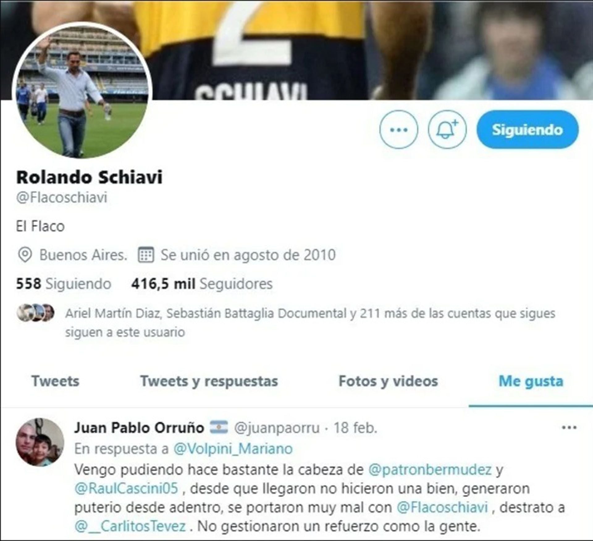 tuit de Schiavi contra el Consejo de Fútbol de Boca