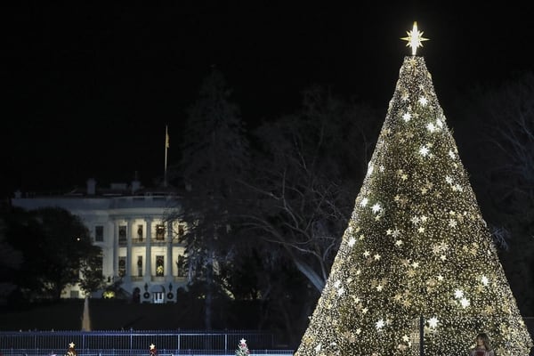 En Washington DC, EEUU, el Árbol de Navidad Nacional iluminado durante una noche cerrada, en la capital estadounidense. Mide nueve metros y posee 50.000 luces y 450 estrellas