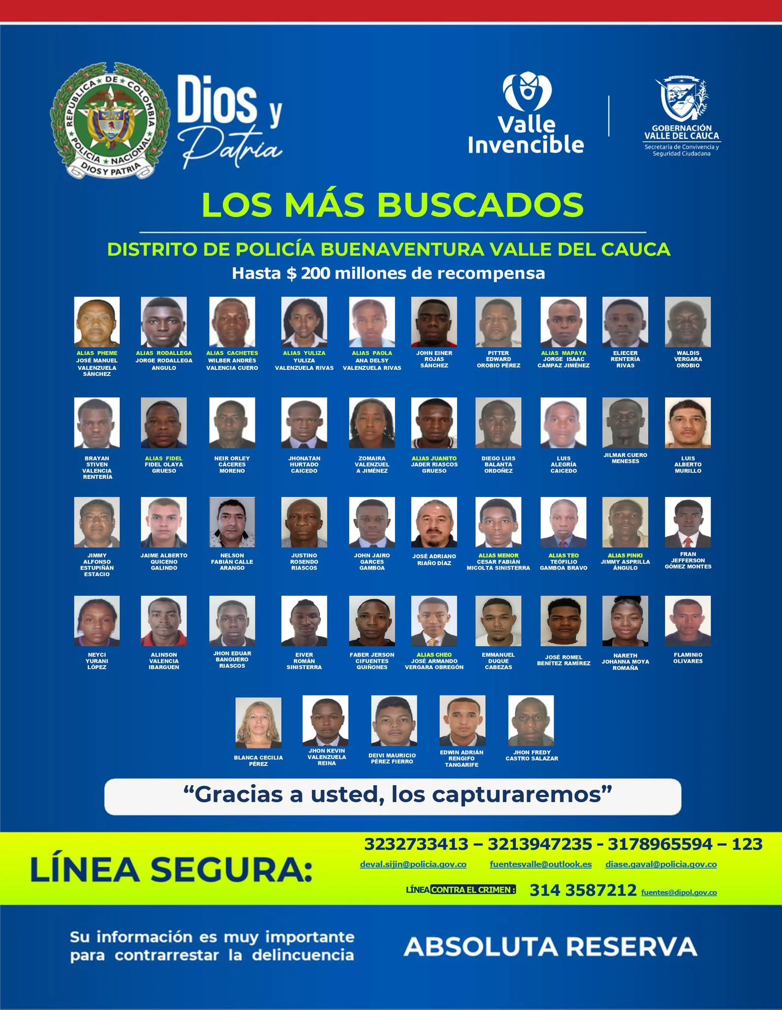 Cartel de los delincuentes más buscados de Buenaventura, Valle del Cauca