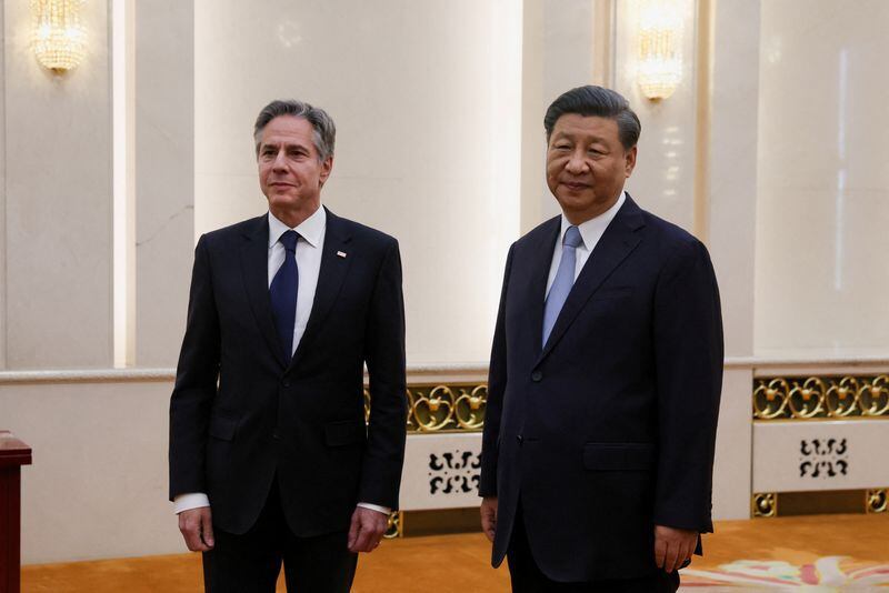 El secretario de Estado estadounidense, Antony Blinken, se reúne con el presidente chino, Xi Jinping, en el Gran Salón del Pueblo en Pekín, China. 19 de junio de 2023. REUTERS/Leah Millis/Pool