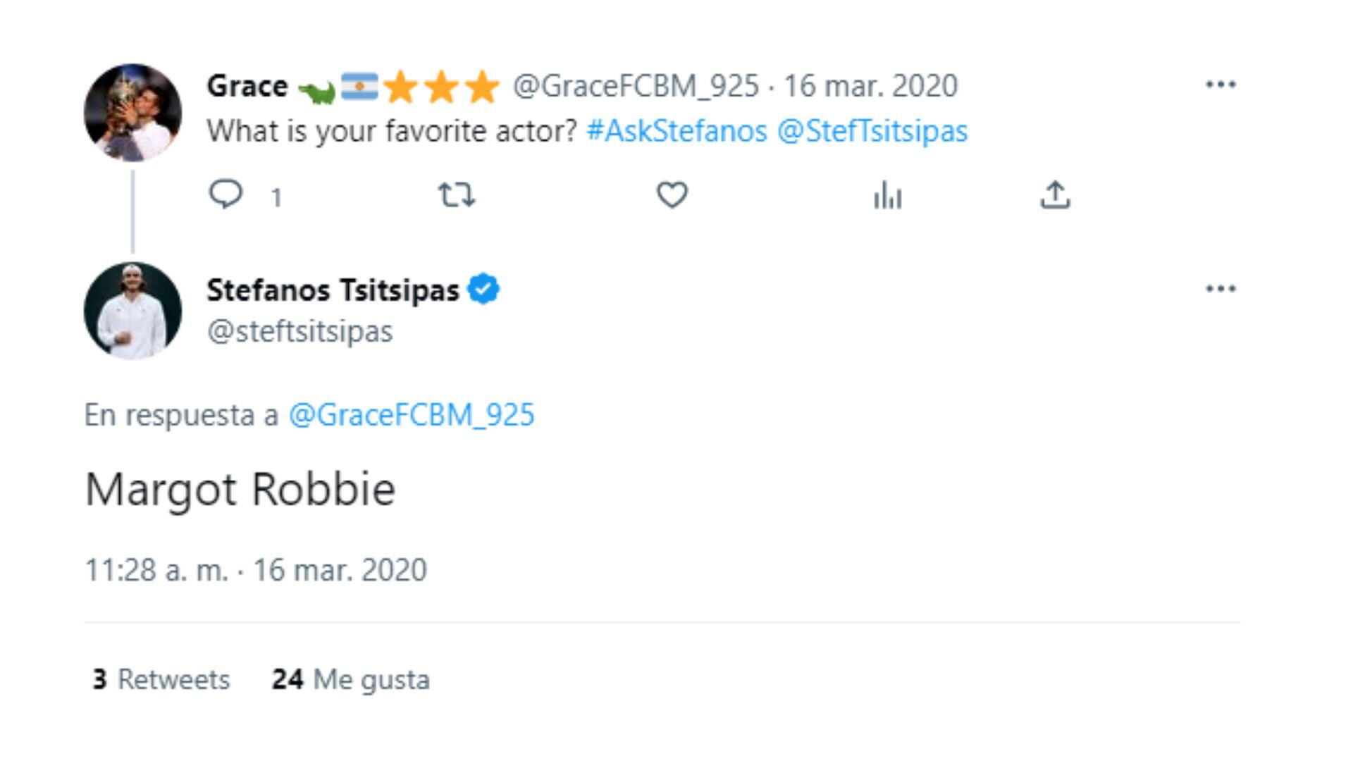 Twit Stefanos Tsitsipas a Margot Robbie
