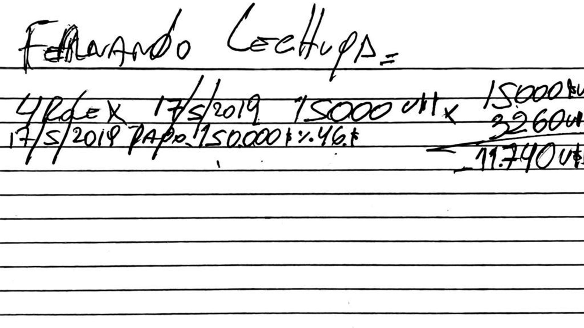 "Fernando Lechuga 4 Rolex": anotación incautada en la causa narco