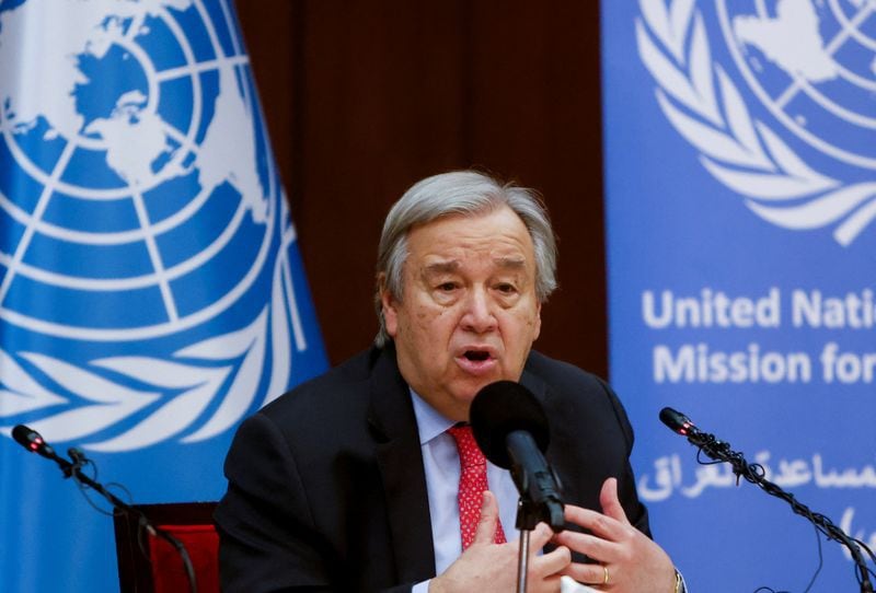 FOTO DE ARCHIVO. El secretario general de Naciones Unidas, António Guterres, ofrece una rueda de prensa en Bagdad, Irak. 1 de marzo de 2023. REUTERS/Ahmed Saad