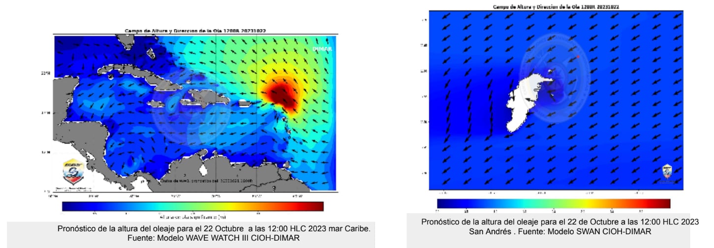 Las olas que golpearían a San Andrés, por el ciclón tropical, vendrían desde el oriente del archipiélago - crédito Ideam