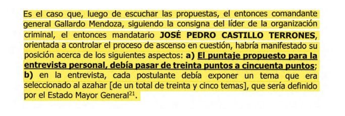 Javier Gallardo siguió las órdenes del expresidente Pedro Castillo, según la Fiscalía, para influir en el proceso de los ascensos de la PNP y las FF.AA.