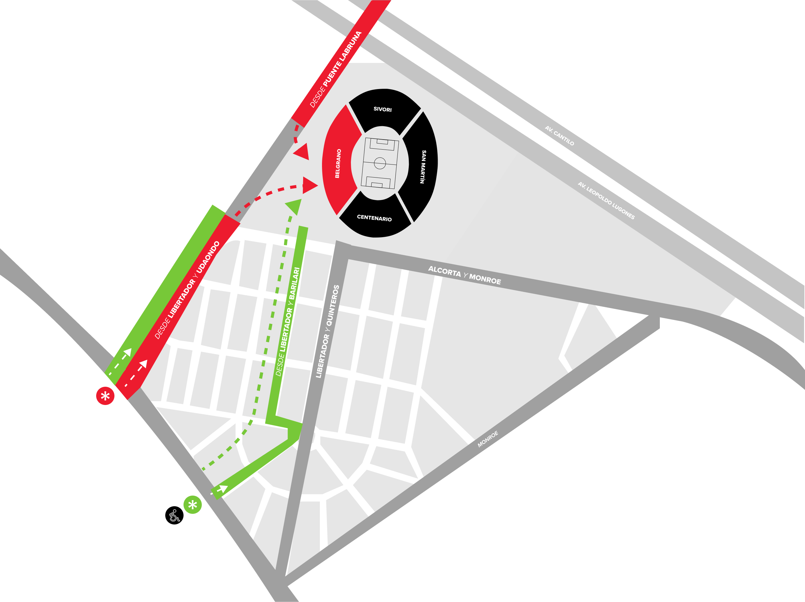 El mapa de los accesos al estadio Monumental para el partido River-Atlético Tucumán