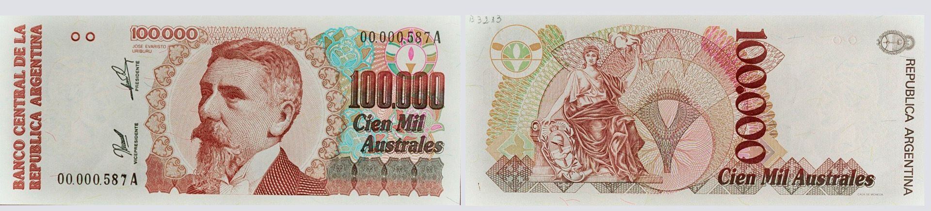 Billetes democracia Australes 100000