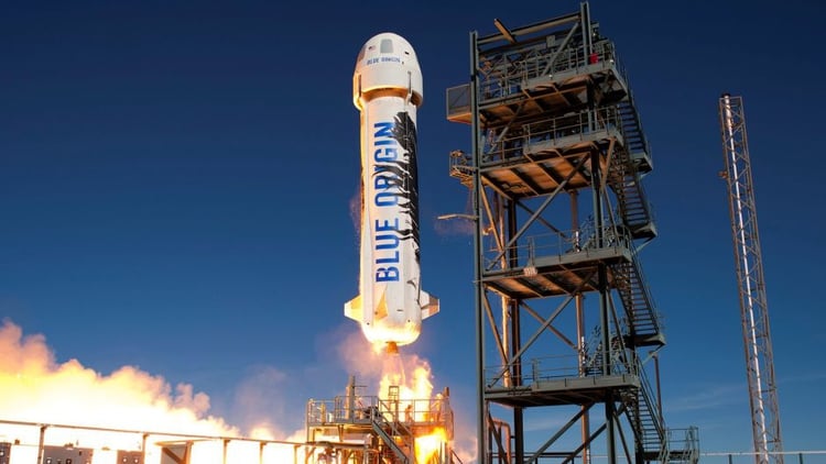El cohete New Shepard, de la empresa Blue Origin, de Jeff Bezos.