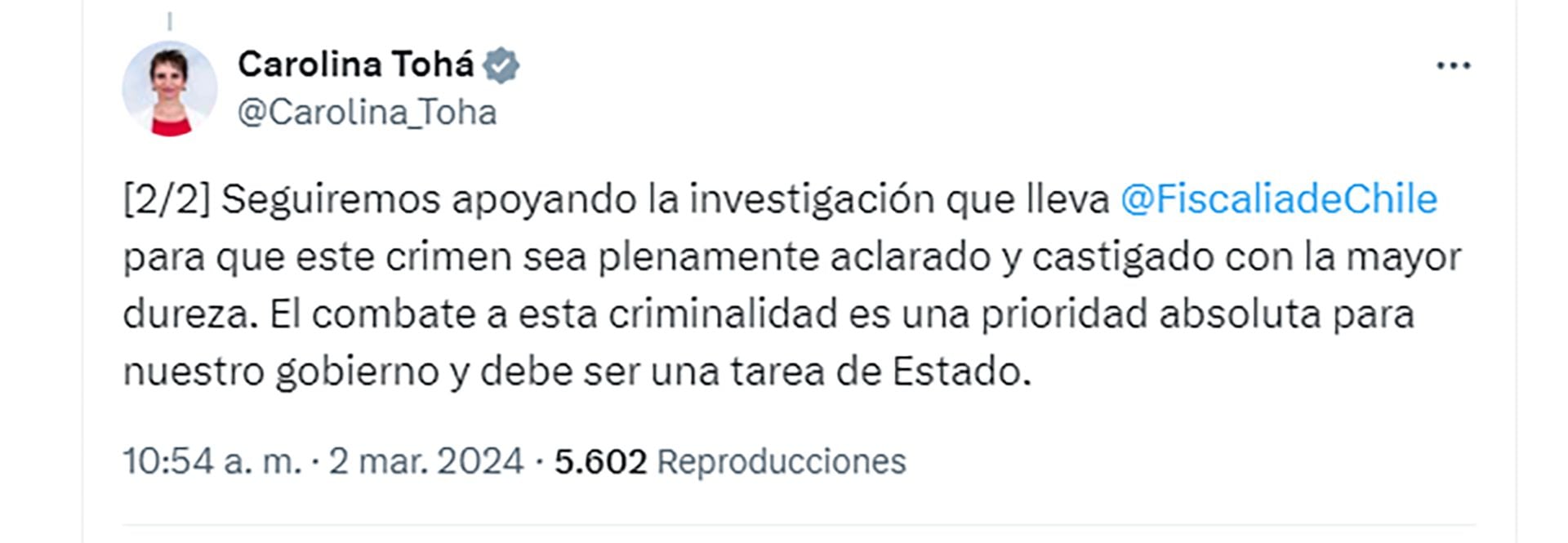 El mensaje de Carolina Tohá