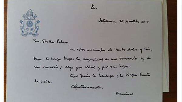 La carta que el papa Francisco le envío a la familia Maldonado