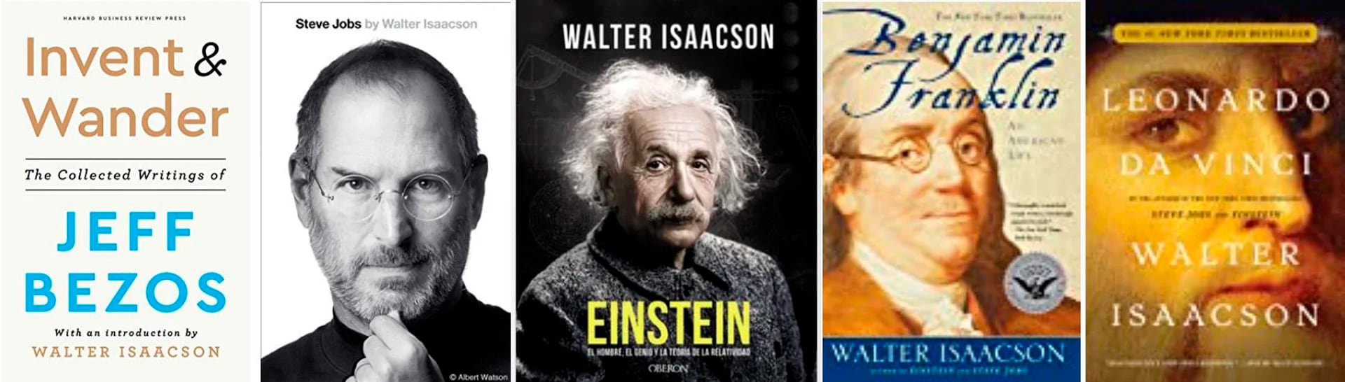 Algunos de las biografías que escribió Isaacson, entrevistador y prologuista de Bezos