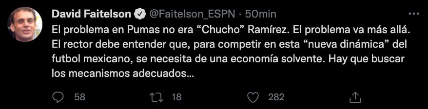 David Faitelson aseguró que la renuncia de Chucho Ramírez no fue la solución (Foto: Twitter@Faitelson_ESPN)