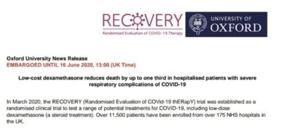 El encabezado del ensayo clínico Recovery de la Universidad de Oxford