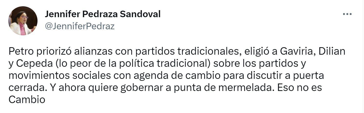 Jennifer Pedraza sobre el remezón en el gabinete presidencial