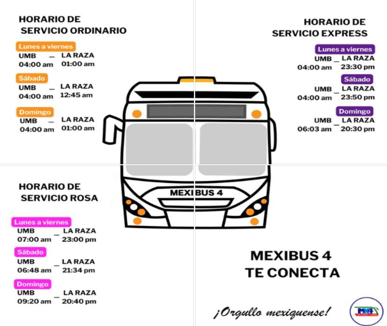 Esto son los horarios del Mexibús 4 que ira de La Raza-UMB (Mexibús 4/Facebook)