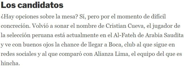 Información de 'Olé' sobre interés de Boca en Cueva.