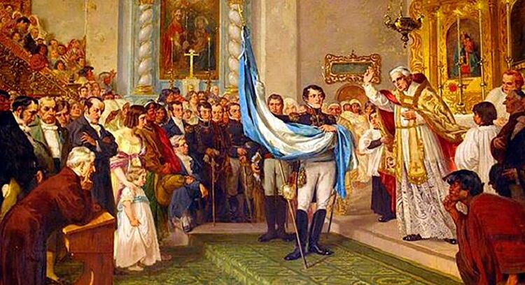 El Canónigo Gorriti bendice la primera bandera creada por Manuel Belgrano en San Salvador de Jujuy el 25 de mayo de 1812. 