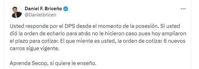 Daniel Briceño se ofreció a enseñarle Secop II a Gustavo Bolívar - crédito @Danielbricen7X