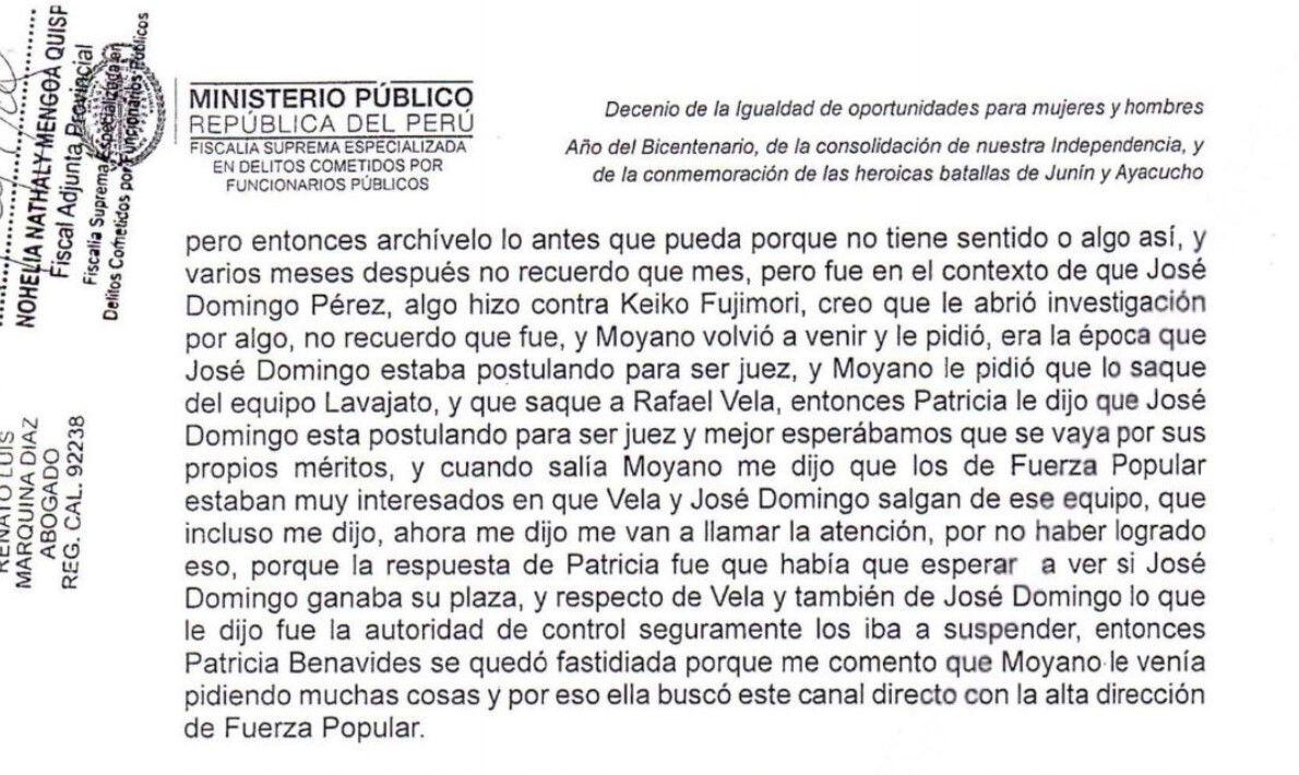 Declaración de Jaime Villanueva ante la Fiscalía