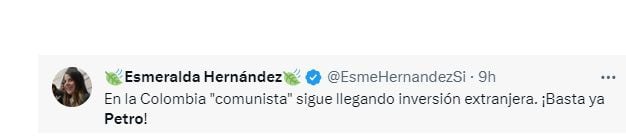 Trino de la senadora Esmeralda Hernández sobre Emirates (Captura de pantalla)