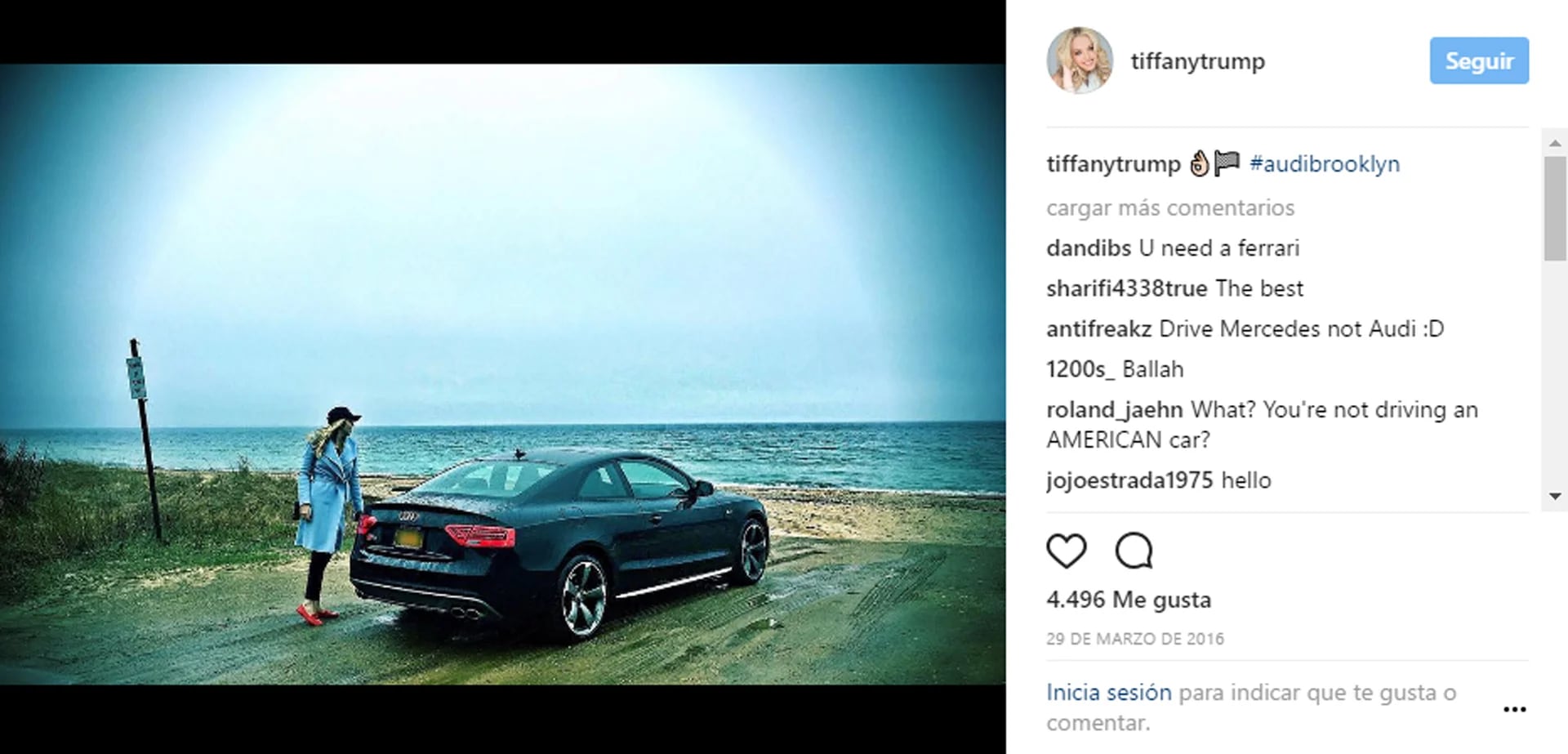 Tiffany Trump, la hija menos reconocida por el presidente de los Estados Unidos, presume de su Audi