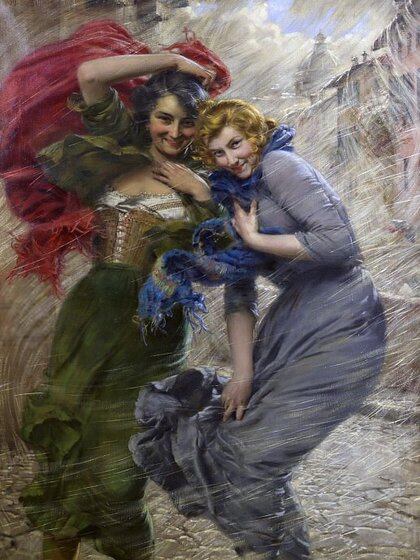 "Día lluvioso" (1919), de Gaetano Bellei. Oleo sobre lienzo (151.5 x 111cm), en colección privada
