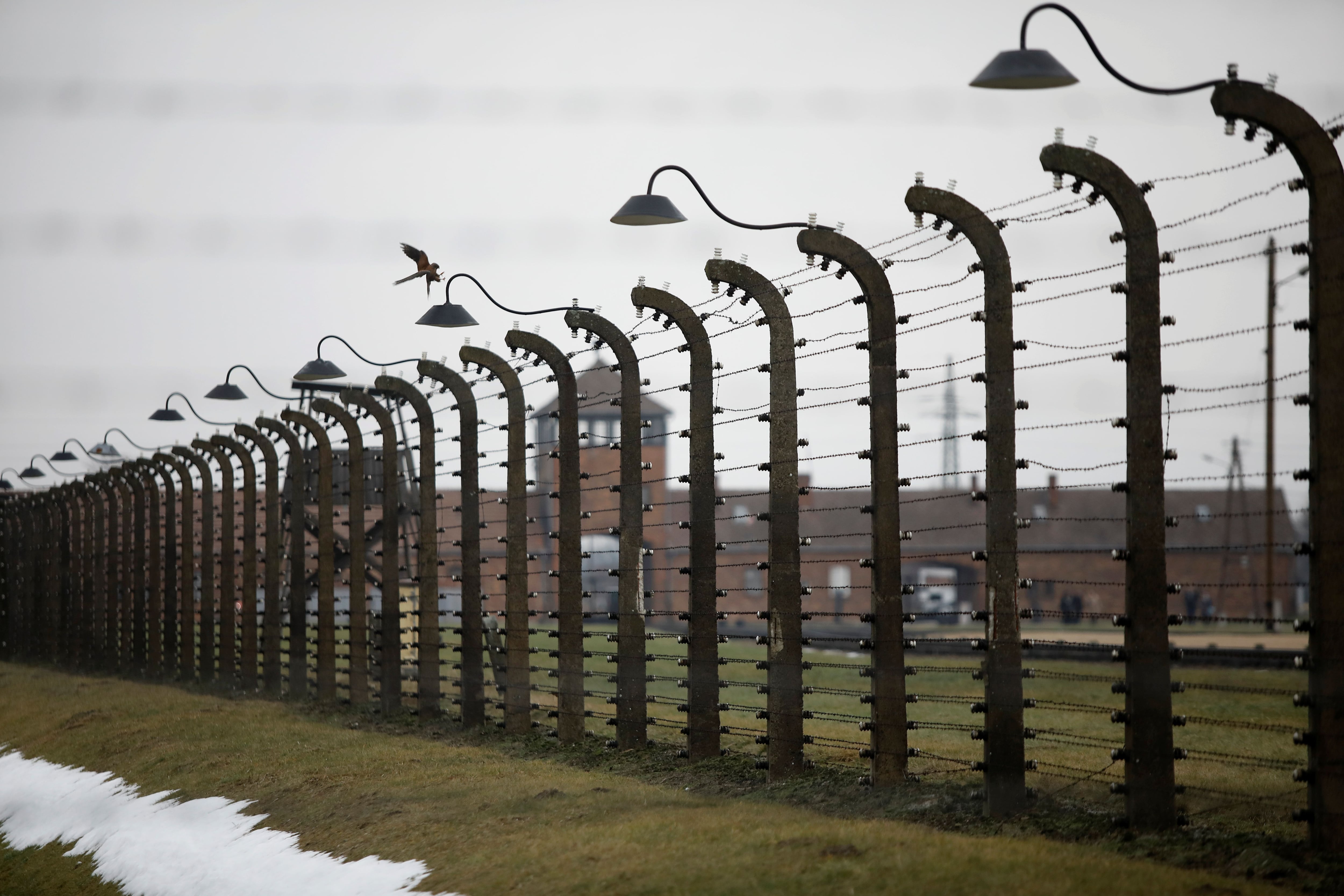 El edificio principal del ferrocarril se ve a través de la valla de alambre de púas en el sitio del antiguo campo de concentración y exterminio alemán nazi Auschwitz II-Birkenau, vacío debido a las restricciones de COVID-19, dos días antes del 76º aniversario virtual de la liberación del campo en Brzezinka, cerca de Oswiecim, Polonia, 25 de enero de 2021 REUTERS/Kacper Pempel