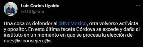 El expresidente del IFE cuestionó actual papel de Lorenzo Córdova (Twitter/@LCUgalde)