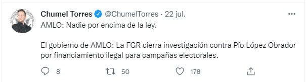 Chumel Torres recordó que el jefe del Ejecutivo aseguró que en su administración nadie estaría por encima de la ley (Foto: Twitter/@ChumelTorres)