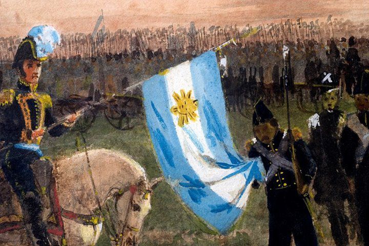 Detalle de la acuarela que Prilidiano Pueyrredón pintó en 1862 sobre la ceremonia llevada adelante el 13 de febrero de 1813 a orillas del río Pasaje (Colección Complejo Museográfico Enrique Udaondo)