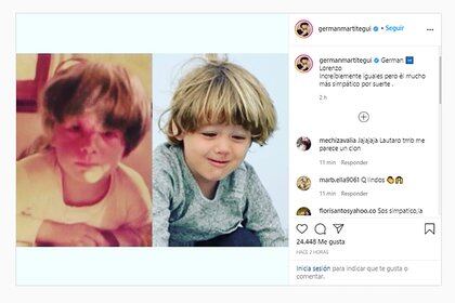 El posteo con la foto de Martitegui de chico y su hijo Lorenzo
